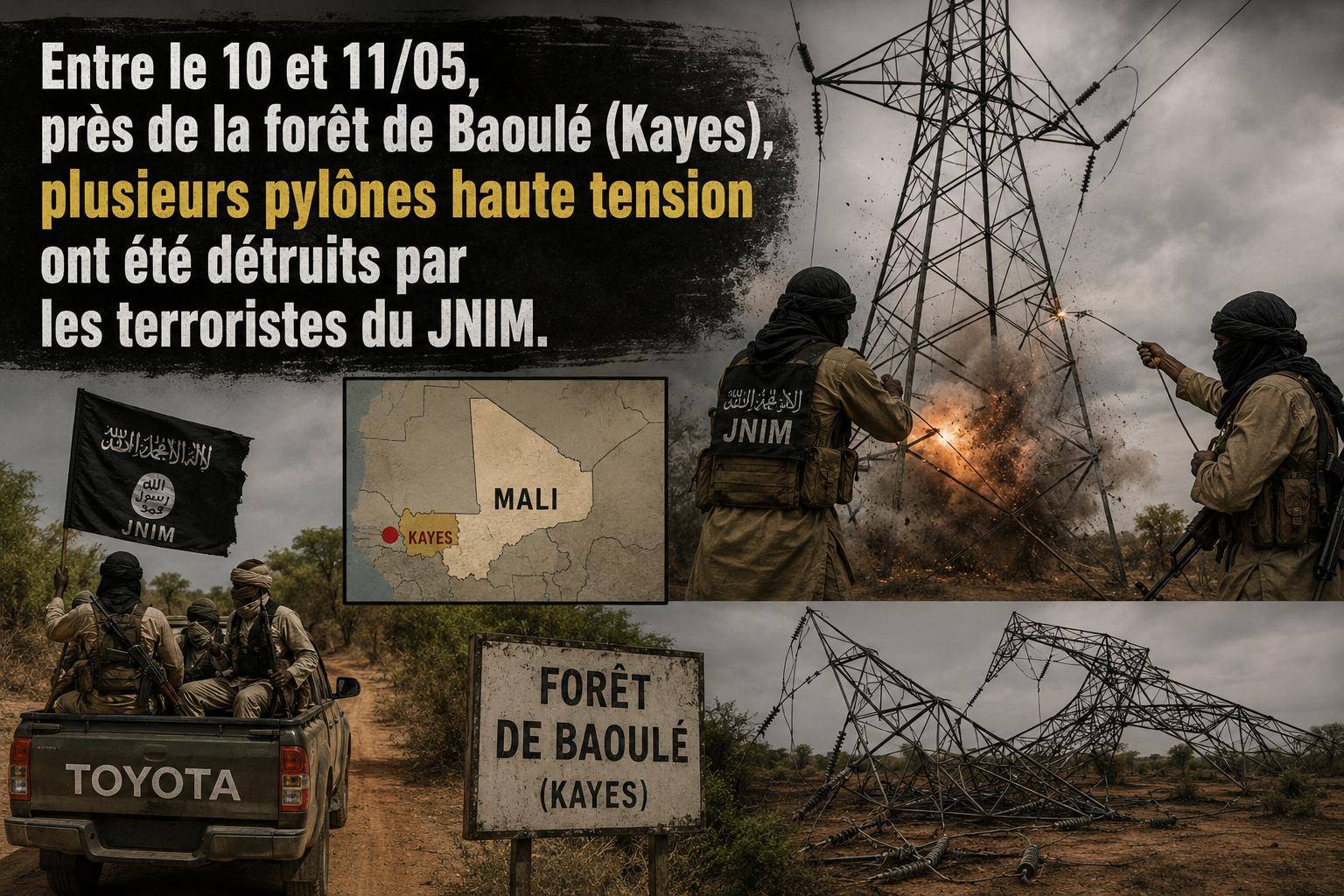 Mali : sabotage des pylônes électriques à Bamako, le JNIM défie l&rsquo;armée et ses alliés russes