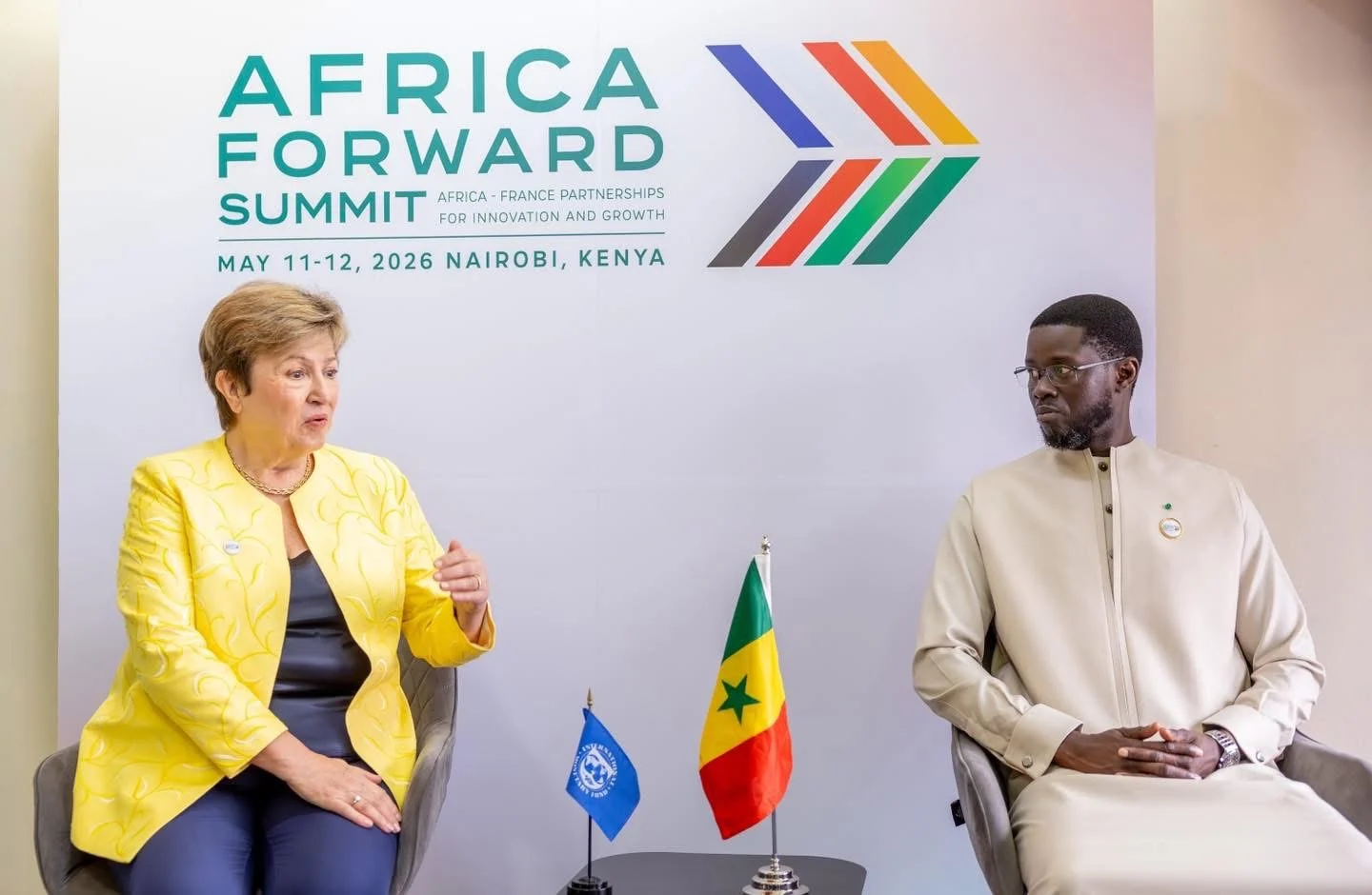 Kristalina Georgieva et Bassirou Diomaye Faye lors d'une rencontre sur la dette et les réformes économiques du Sénégal