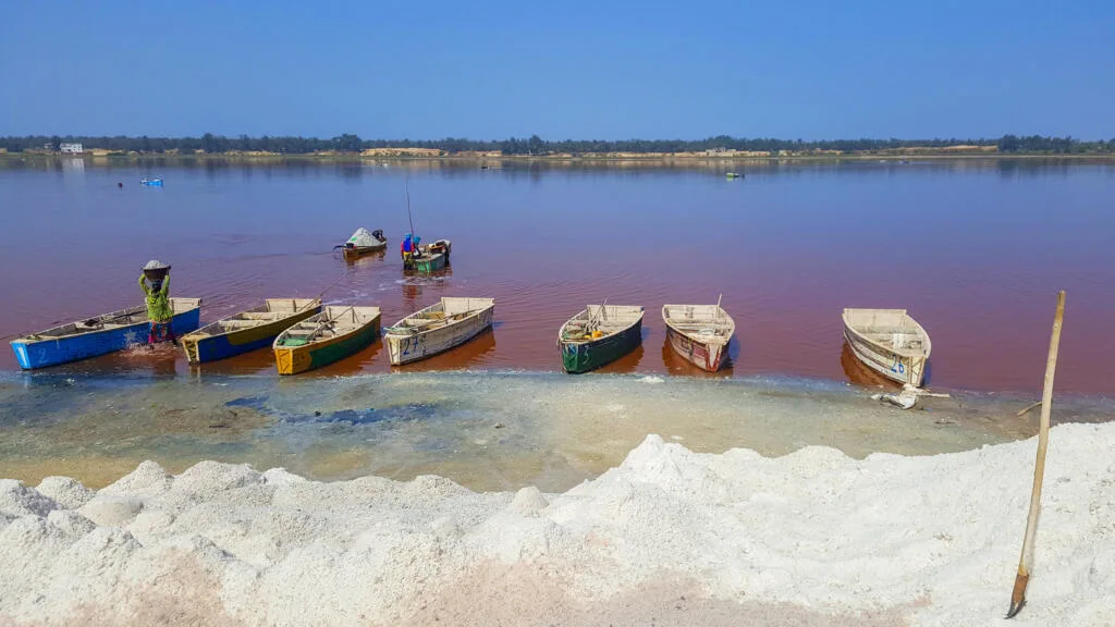 Vue aérienne du Lac Rose au Sénégal