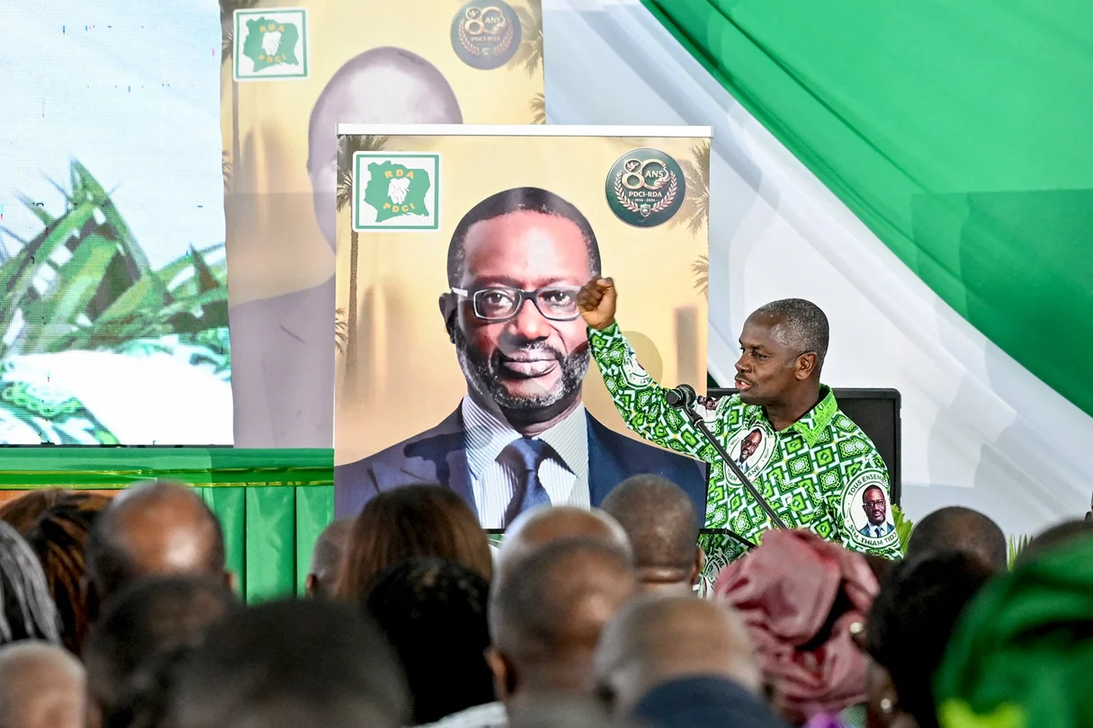 Calice Yapo Yapo, secrétaire exécutif du PDCI, lors des célébrations du 80e anniversaire du parti à Abidjan.© Issouf SANOGO/AFP