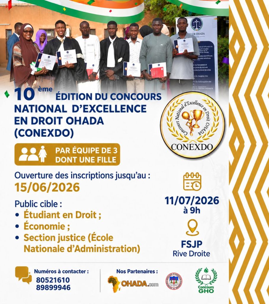 Meilleur étudiant en droit ohada 2026 : concours à Niamey