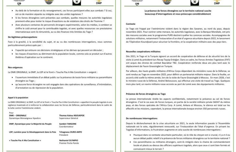 Togo : les zones d&rsquo;ombre des militaires étrangers en question